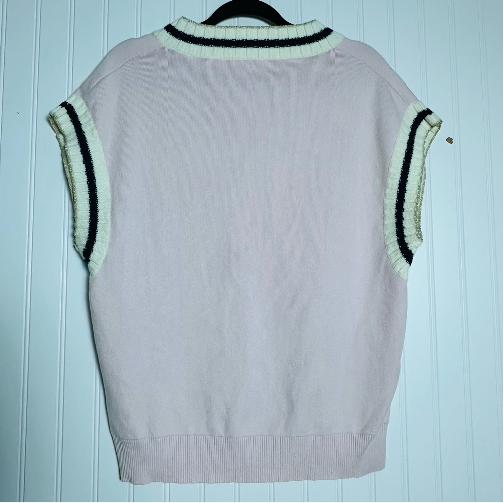 Maje PINK Women's Monette Striped Short Sleeve Edge Sweater Vest US One Size - Picture 16 of 17